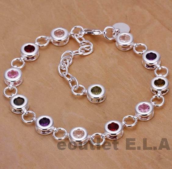 RAINBOW BUBBLE CRYSTALS SILVER BRACELET-21cm